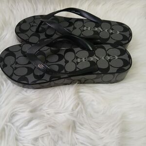 Black and Gray Flip Flops COACH